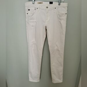 AG Stilt Cigarette Leg White Distressed Denim Skinny‎ Jeans 31R Mid Rise
